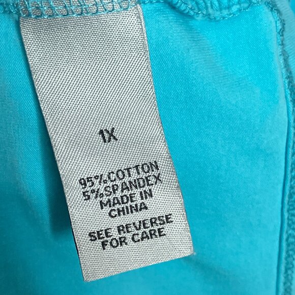 Catherines 1X 18/20W Aqua Blue Suprema Collection Stretch Cotton Pleat‎ Top Plus - Picture 5 of 5